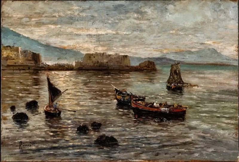 90-Attilio Pratella - pescatori alla sera sera  